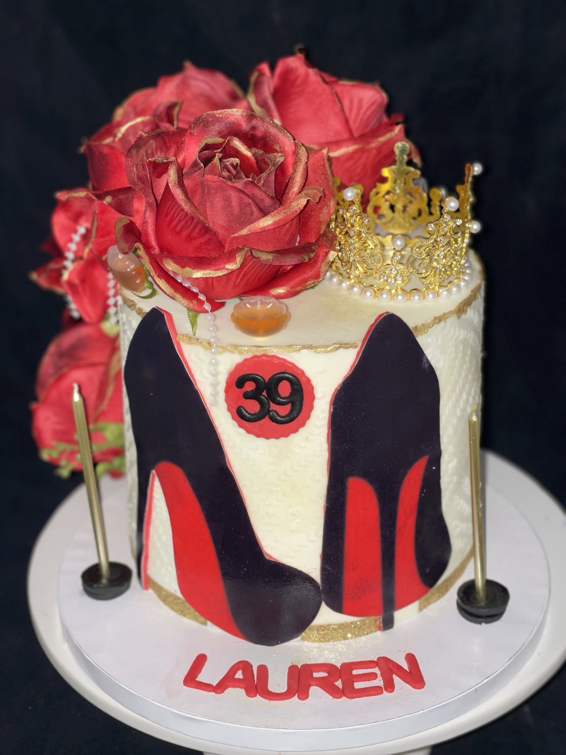Red, black and gold high heel fashion cake