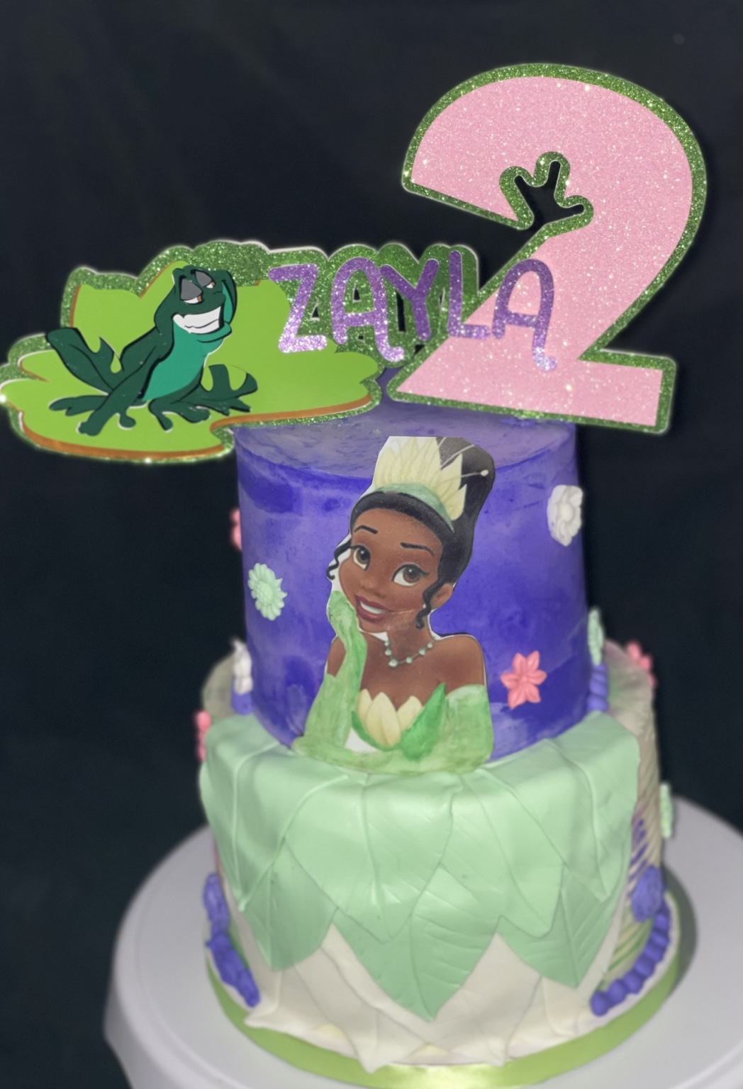 Princess themed two-tier birthday cake